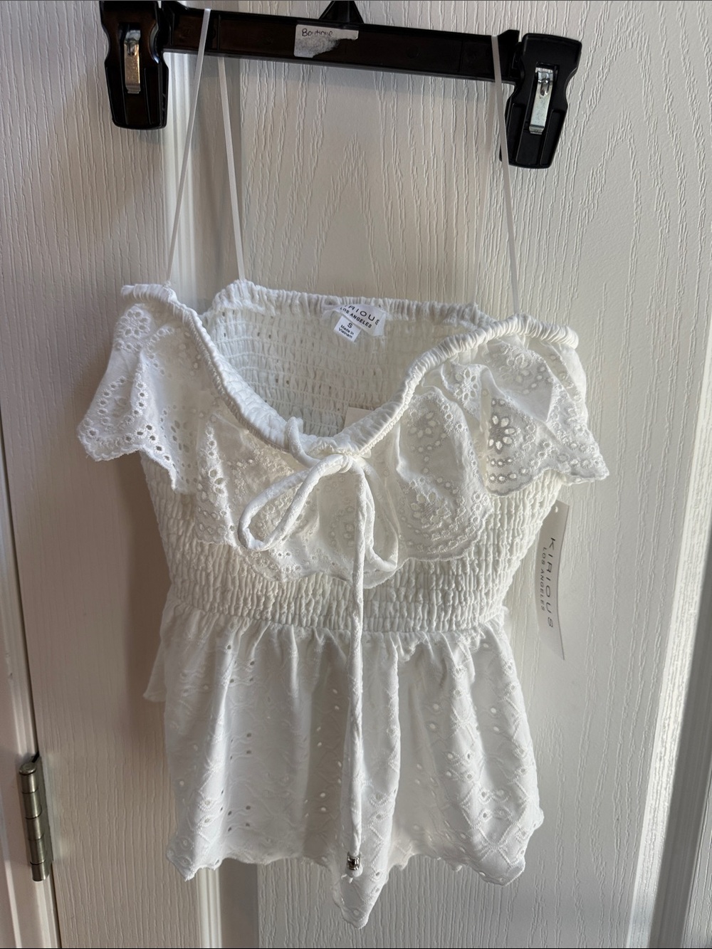 Kendall & Kylie White Eyelet Smocked Tank Top